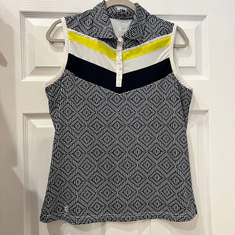GGblue Sleeveless Polo Shirt Polyester Spandex Geometric Sporty Preppy L